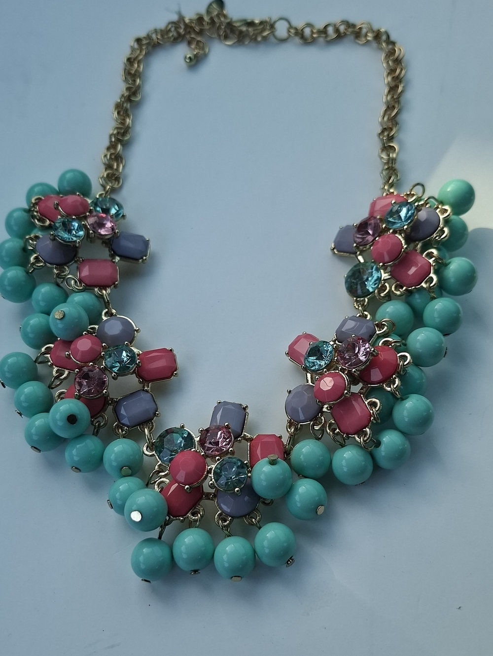 NY&CO Teal Blue Pink Crystal Statement Necklace Bib